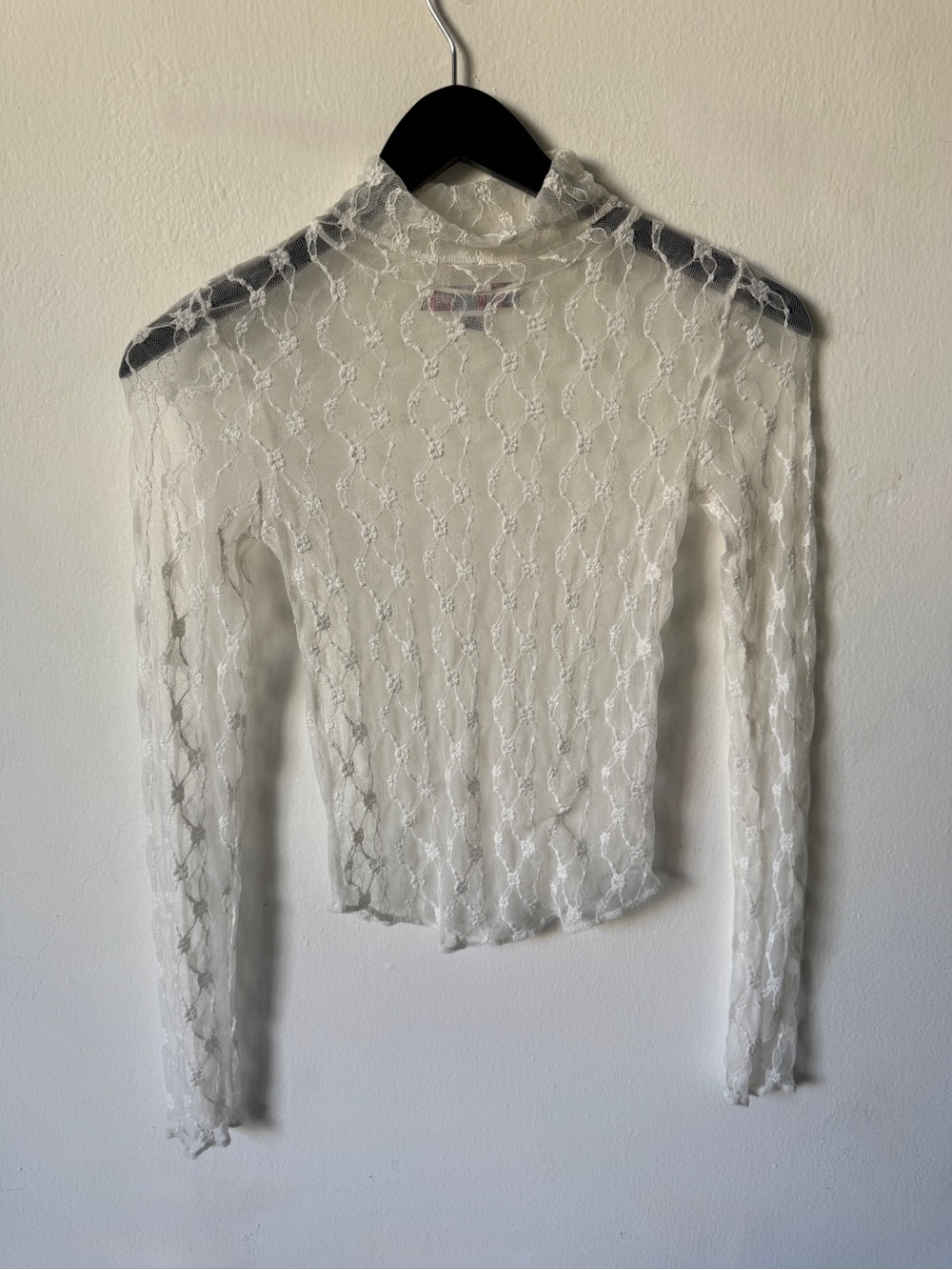 Ivory Lace Mock:TurtleNeck Long Sleeve Top by Urban Outfitters